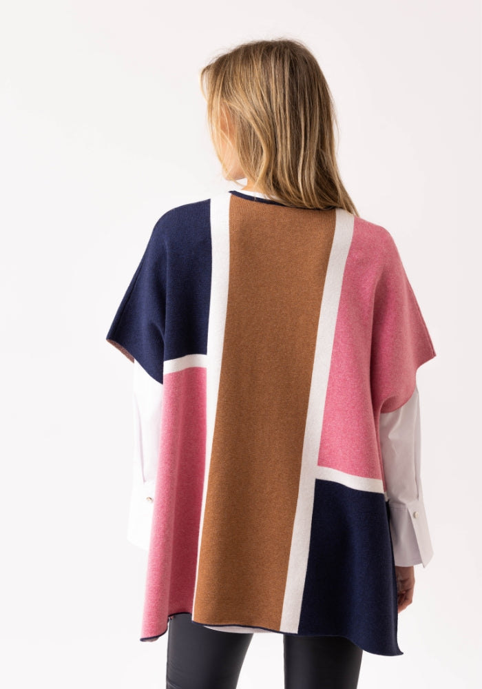 Brown/Salmon Block Pattern Cape