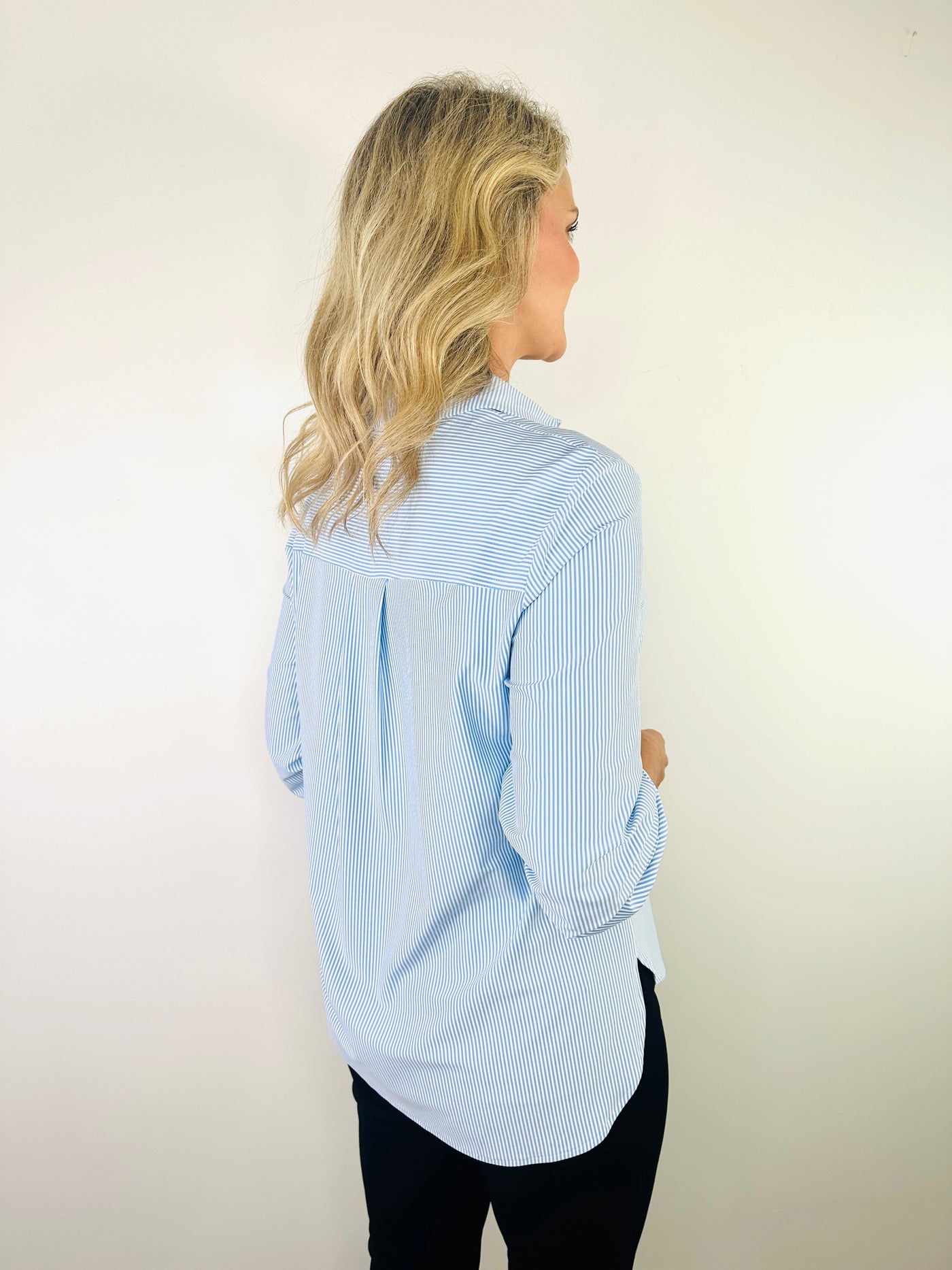 Blue and White Pinstripe Blouse