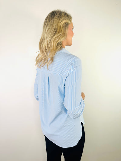 Blue and White Pinstripe Blouse