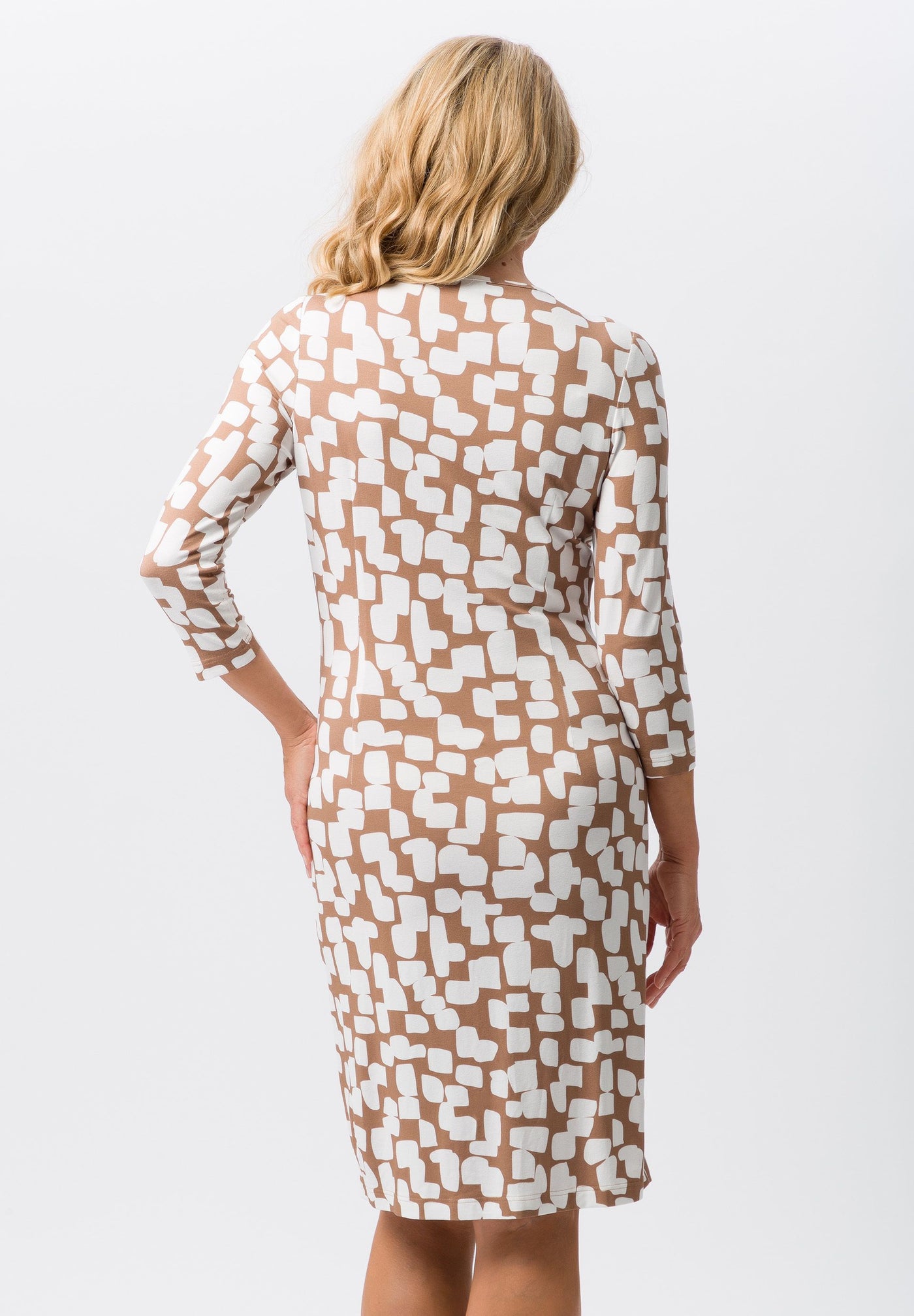 Brown Dress With Cream Design & Buckle Detailing