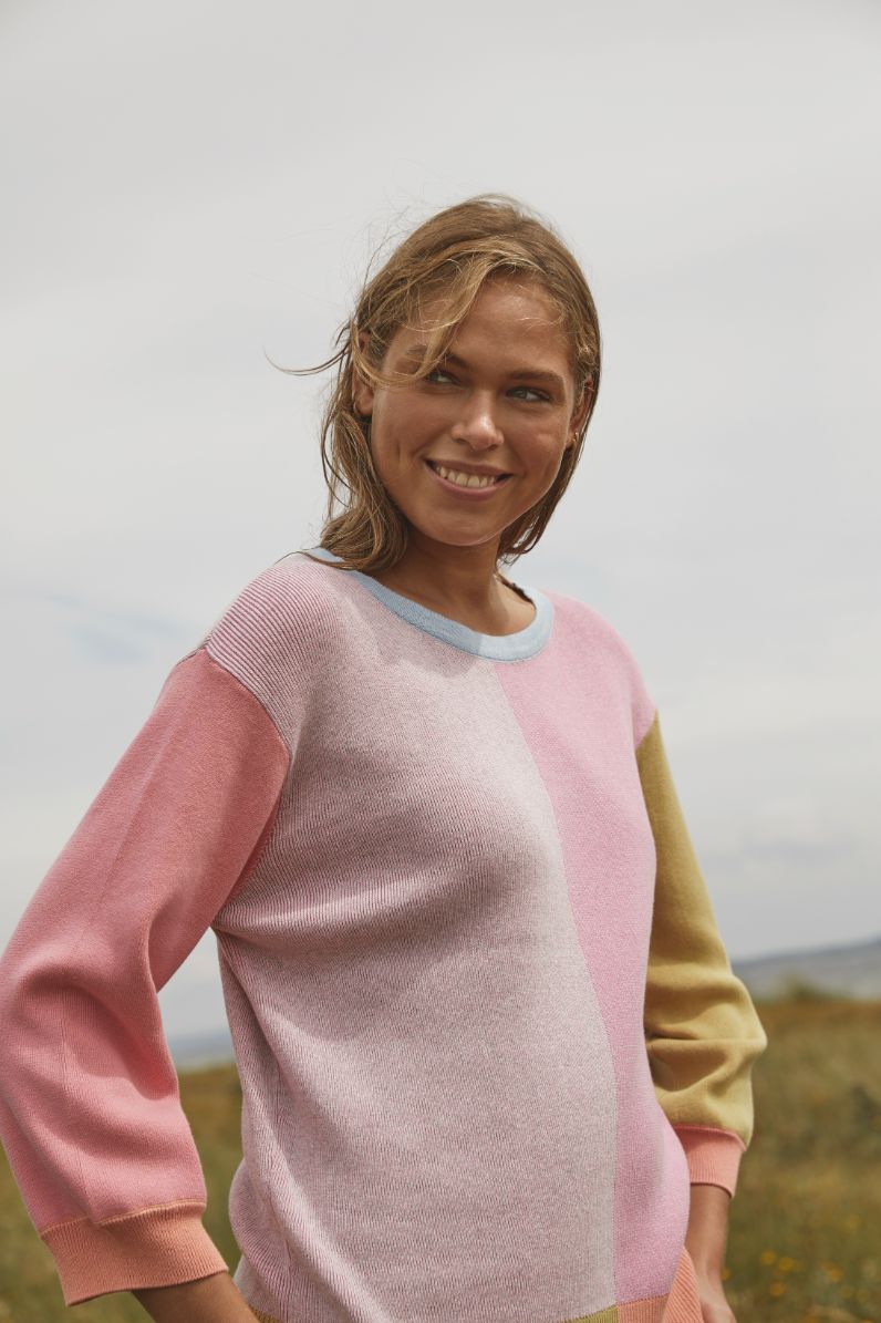 Rose/ Kiwi Knit Round Neck Jumper