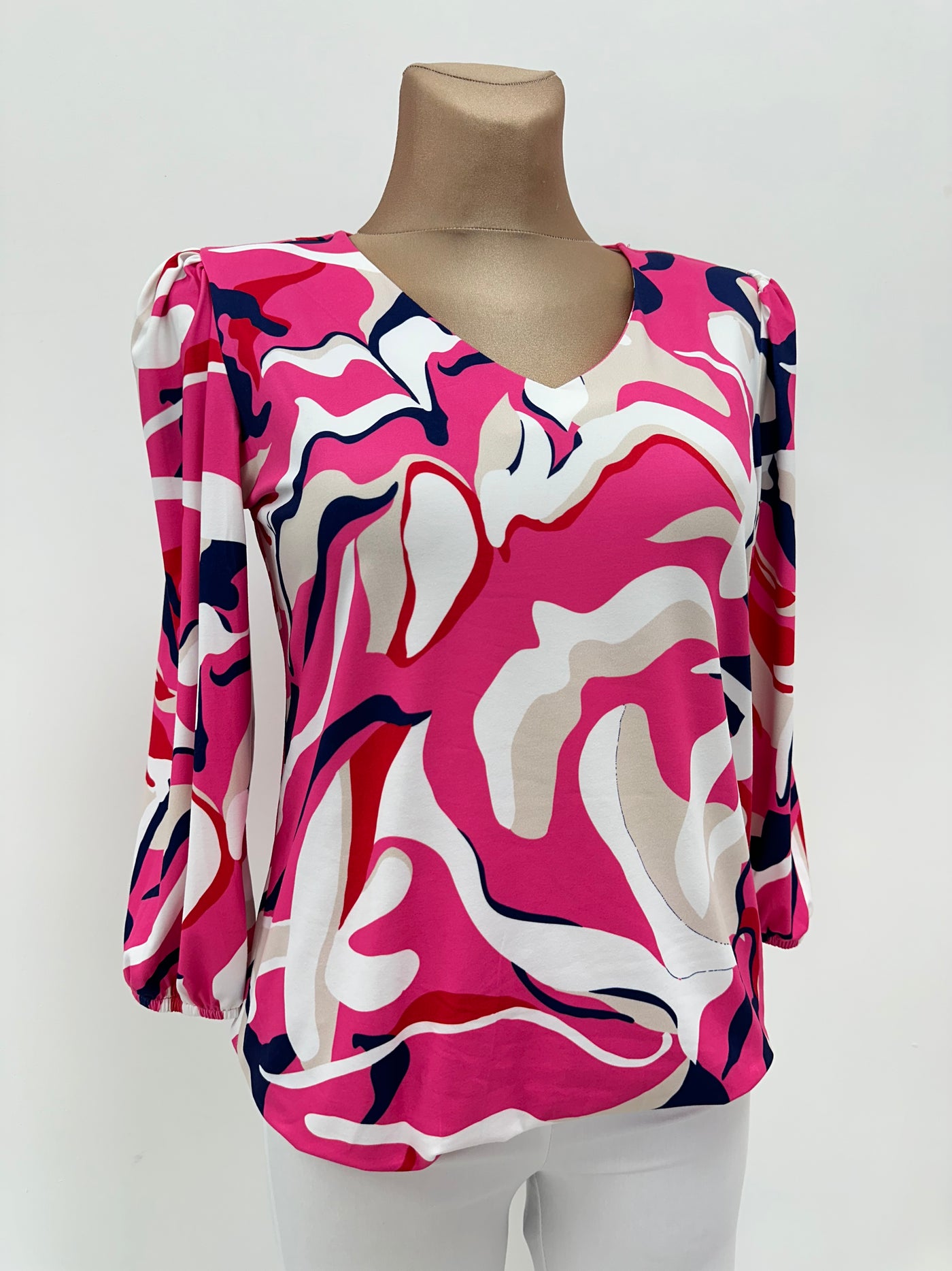 Pink Top with Swirl Effect and V-Neck