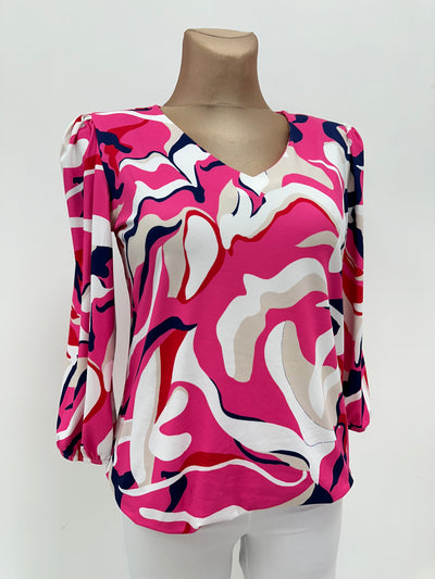 Pink Top with Swirl Effect and V-Neck