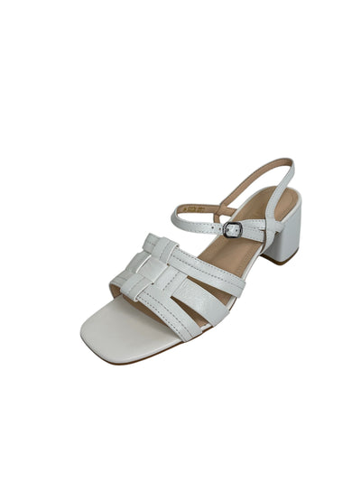 Off White Strappy Sandals with Block Heel