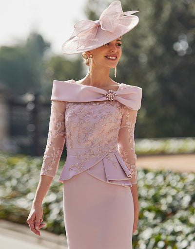 Pale Rose Dress With Sequin Embellishment & Broach Detail