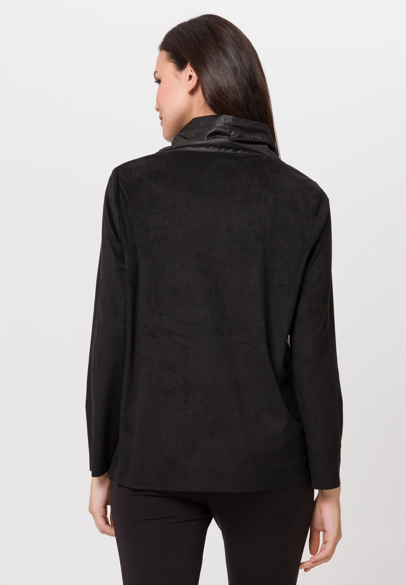 Brown & Black Colour Block Top With Drawstring Collar