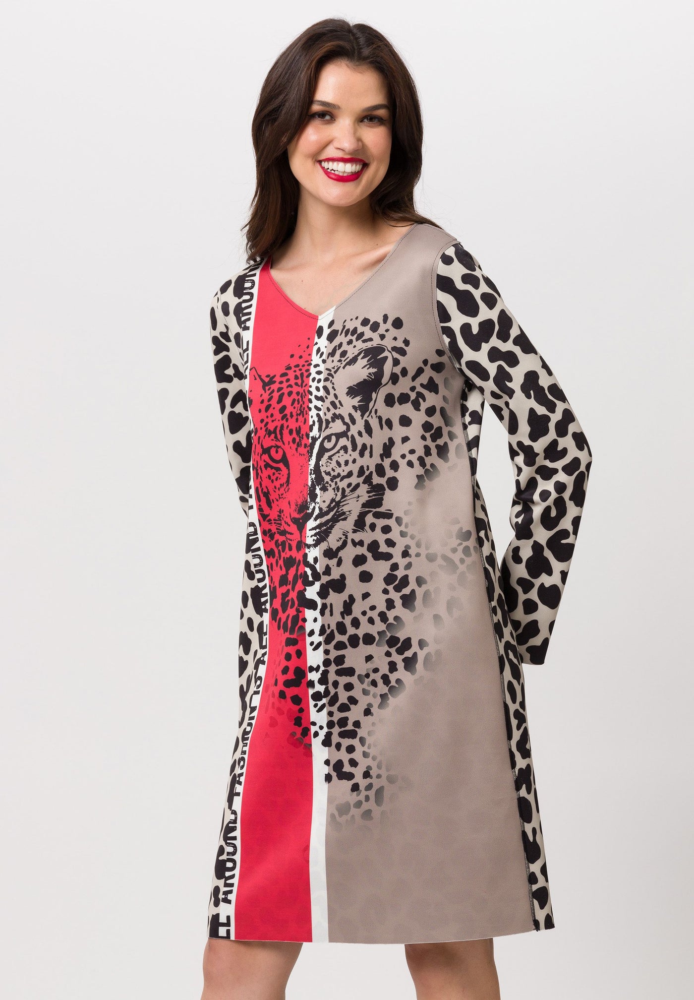 Brown, Red & Black Leopard Print Reversible Dress