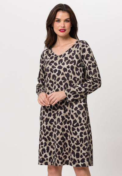 Brown, Red & Black Leopard Print Reversible Dress