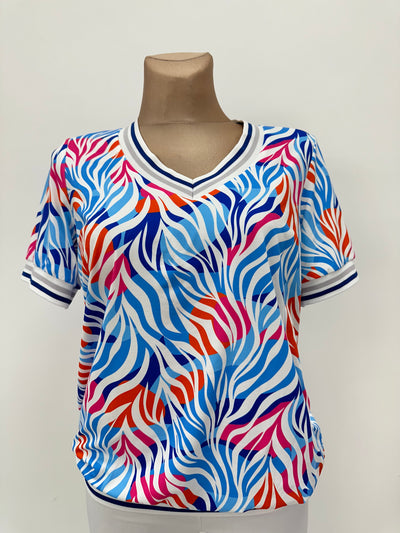 Animal Effect T-Shirt with V-Neck and Elasticated Sleeve