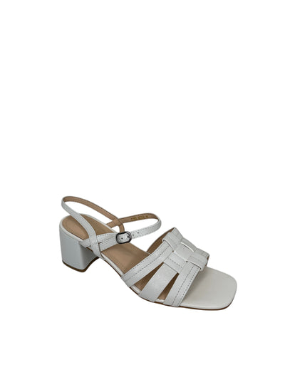 Off White Strappy Sandals with Block Heel