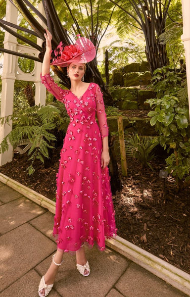 fuchsia embroidered dress Eli Bitton main image 0