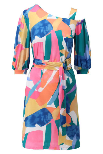 Multi Coloured Dress with One Shoulder Design