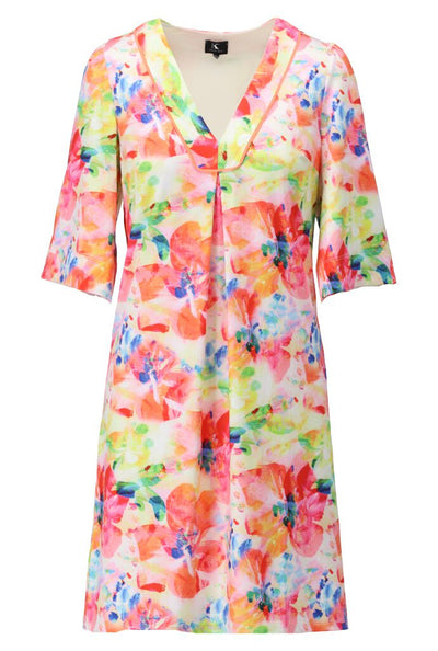 Floral V-Neck Dress with 1/2 Sleeve