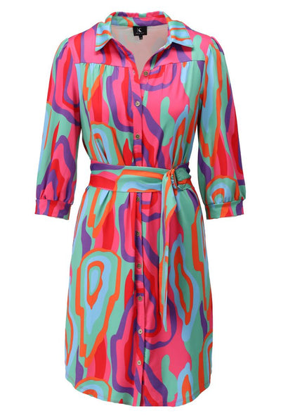 Multi Coloured Shirt Style Dress with Detachable Belt