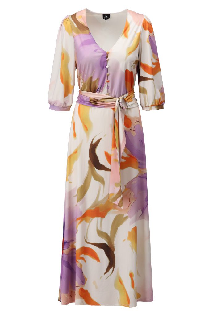 Lilac and Orange Maxi Dress with Button Detail  La Creme Boutique