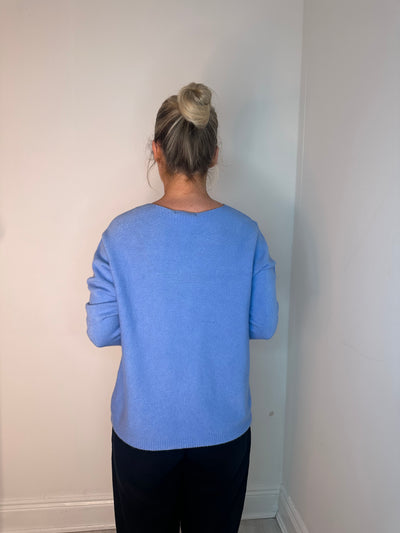 Sky Blue V-Neck Knit Jumper