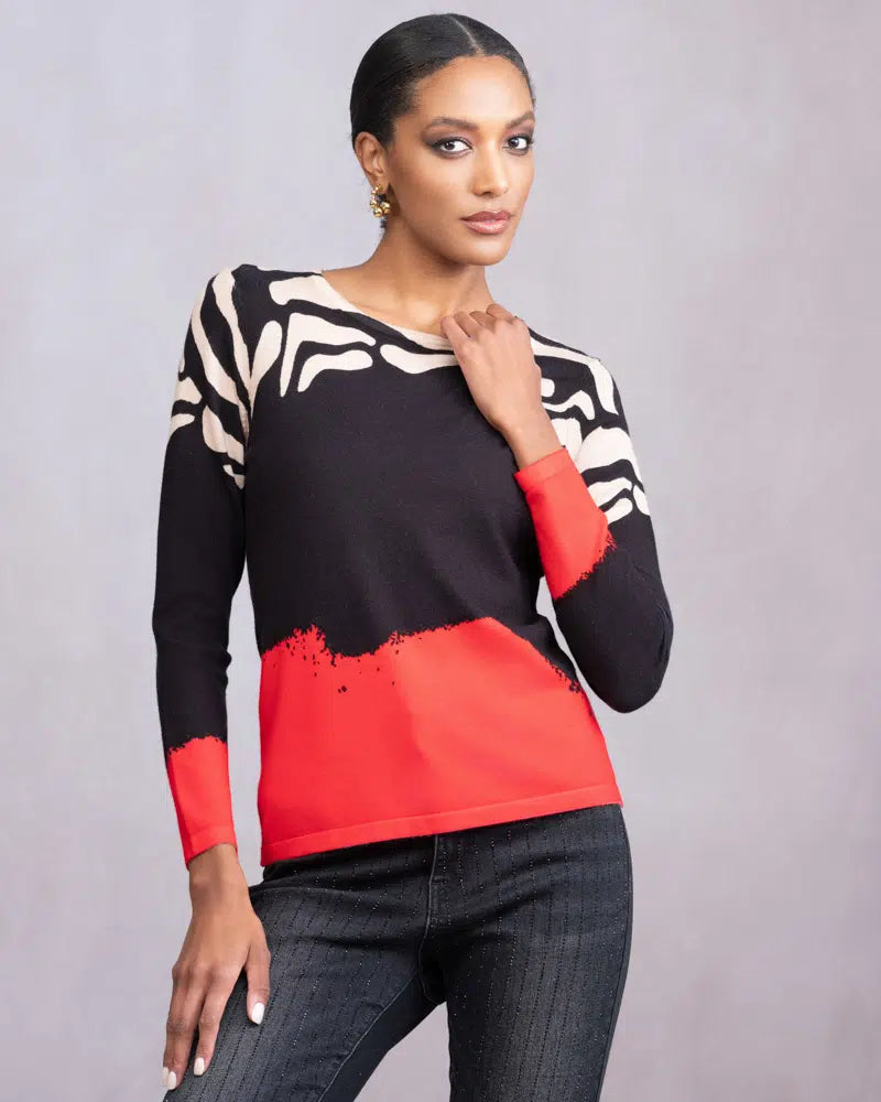 Tiger Print Tan, Black and Red Knit Jumper