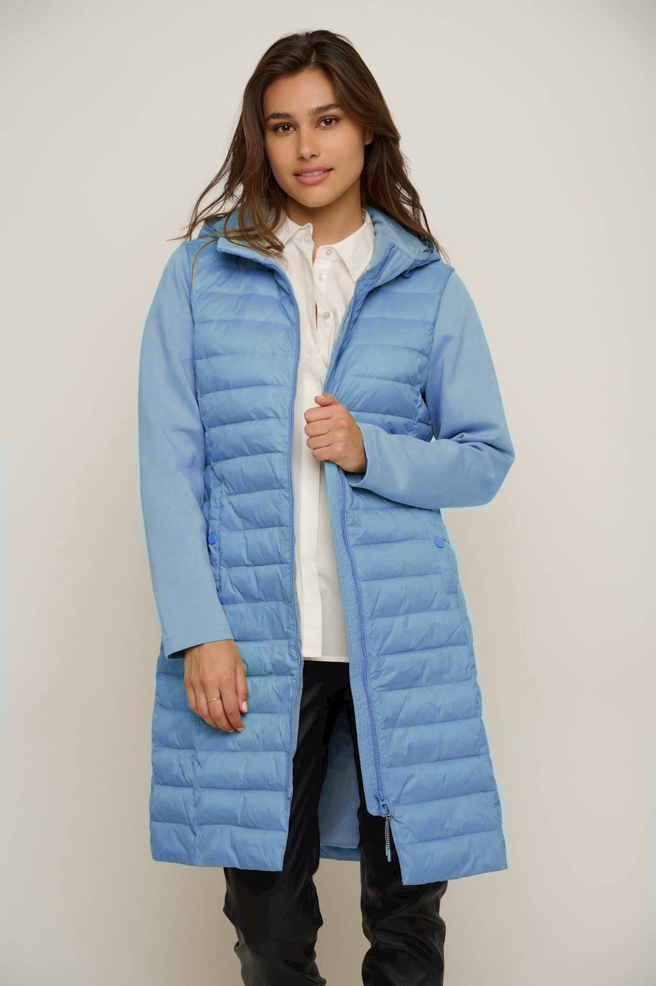 Light Blue Long Padded Coat with Plain Sleeves