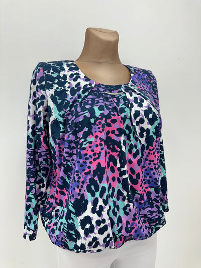 Animal Effect Round Neck Top with Silver Clasp Detail