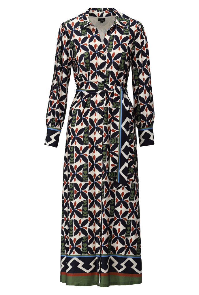 Bold Geometric Print Maxi Dress With Tie Belt