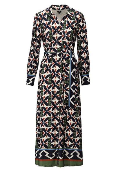 Bold Geometric Print Maxi Dress With Tie Belt