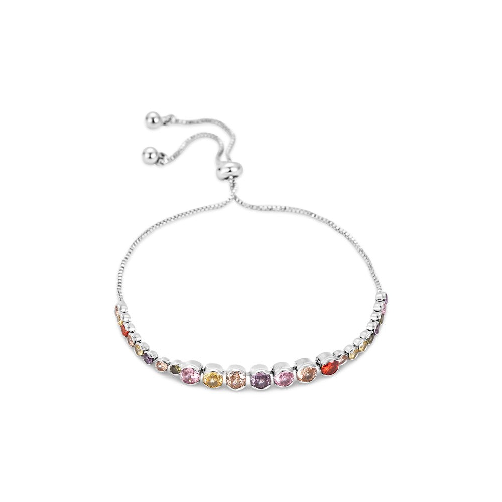 Silver Tennis Bracelet with Multicoloured Gem Stones
