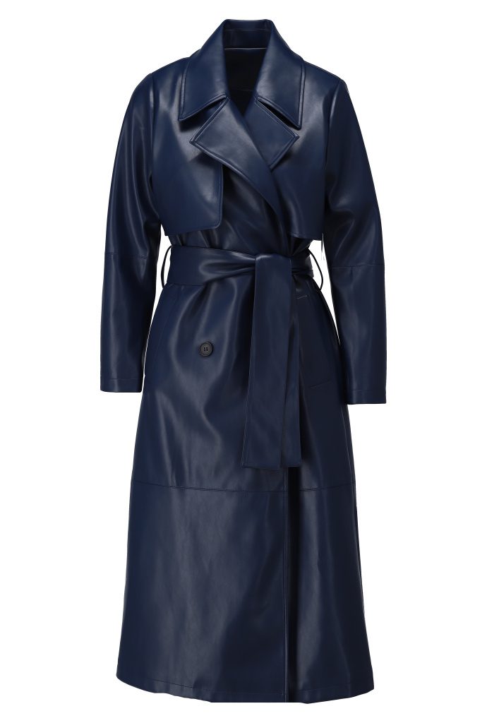 Navy Vegan Leather Trench Coat