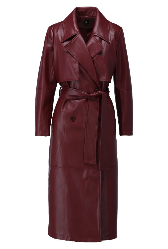 Red Mahogany Vegan Leather Trench Coat