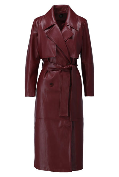 Red Mahogany Vegan Leather Trench Coat