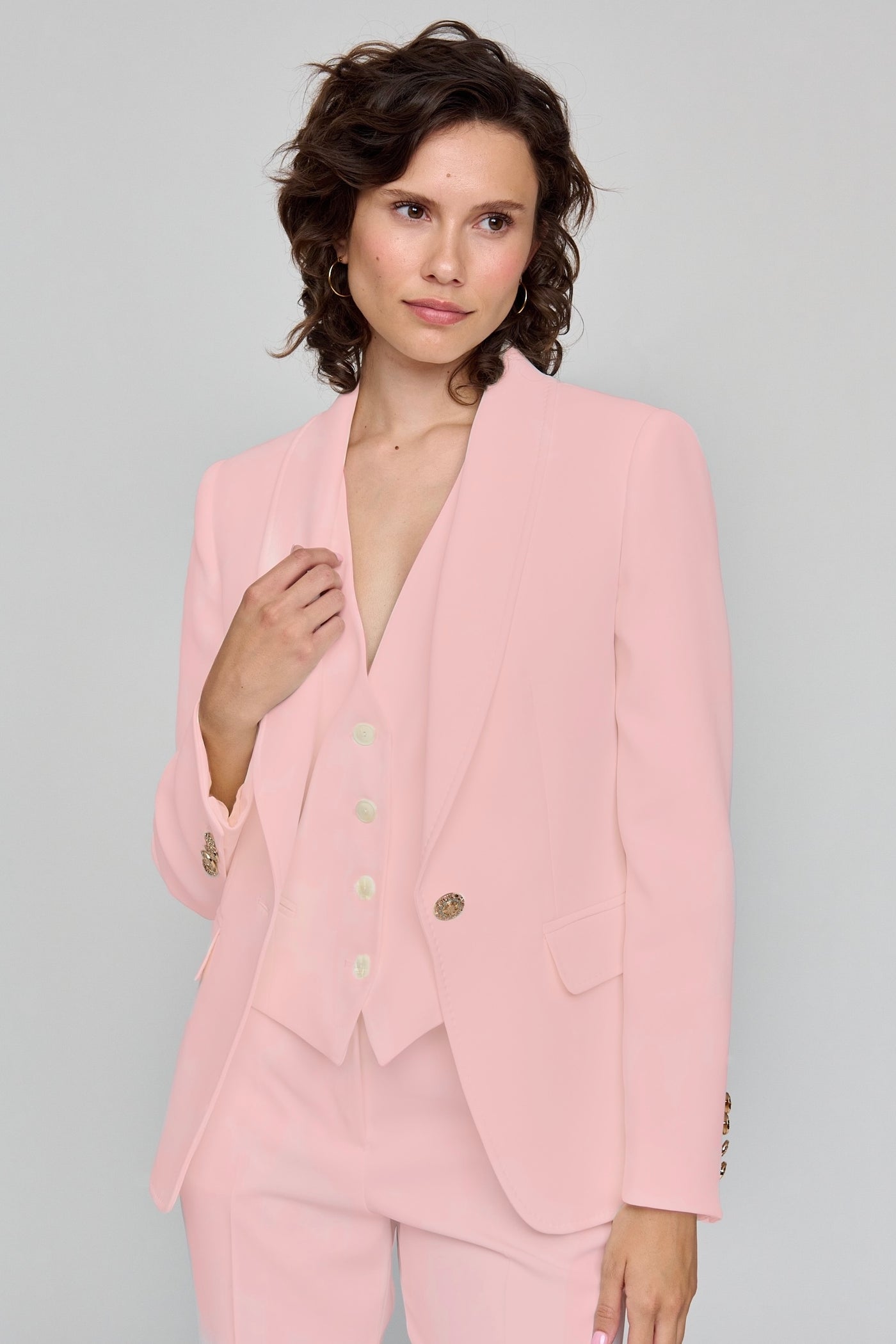 Pink Fitted Blazer with Button Front