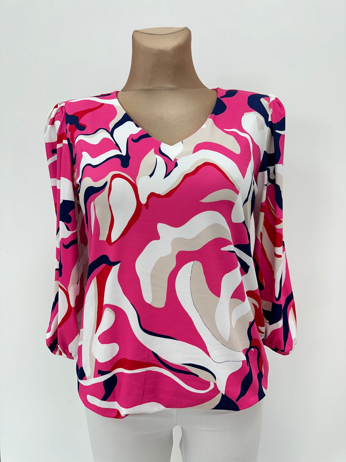 Pink Top with Swirl Effect and V-Neck