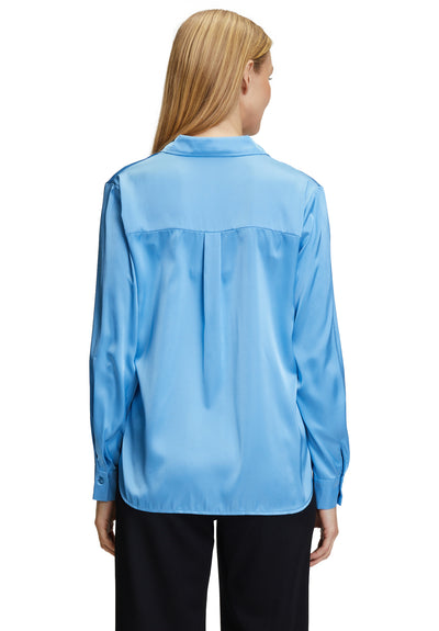 Azure Blue Top with Shirt Collar and V-Neck