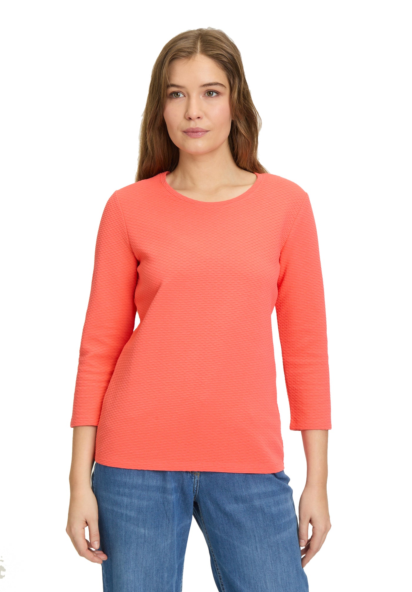 Coral Waffle Round Neck Jumper