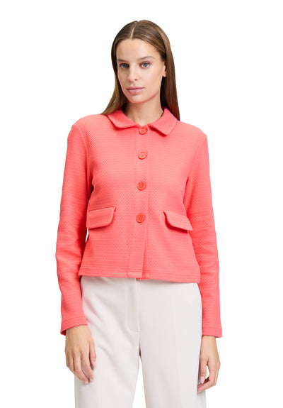 Coral Button Up Jacket with Faux Pockets