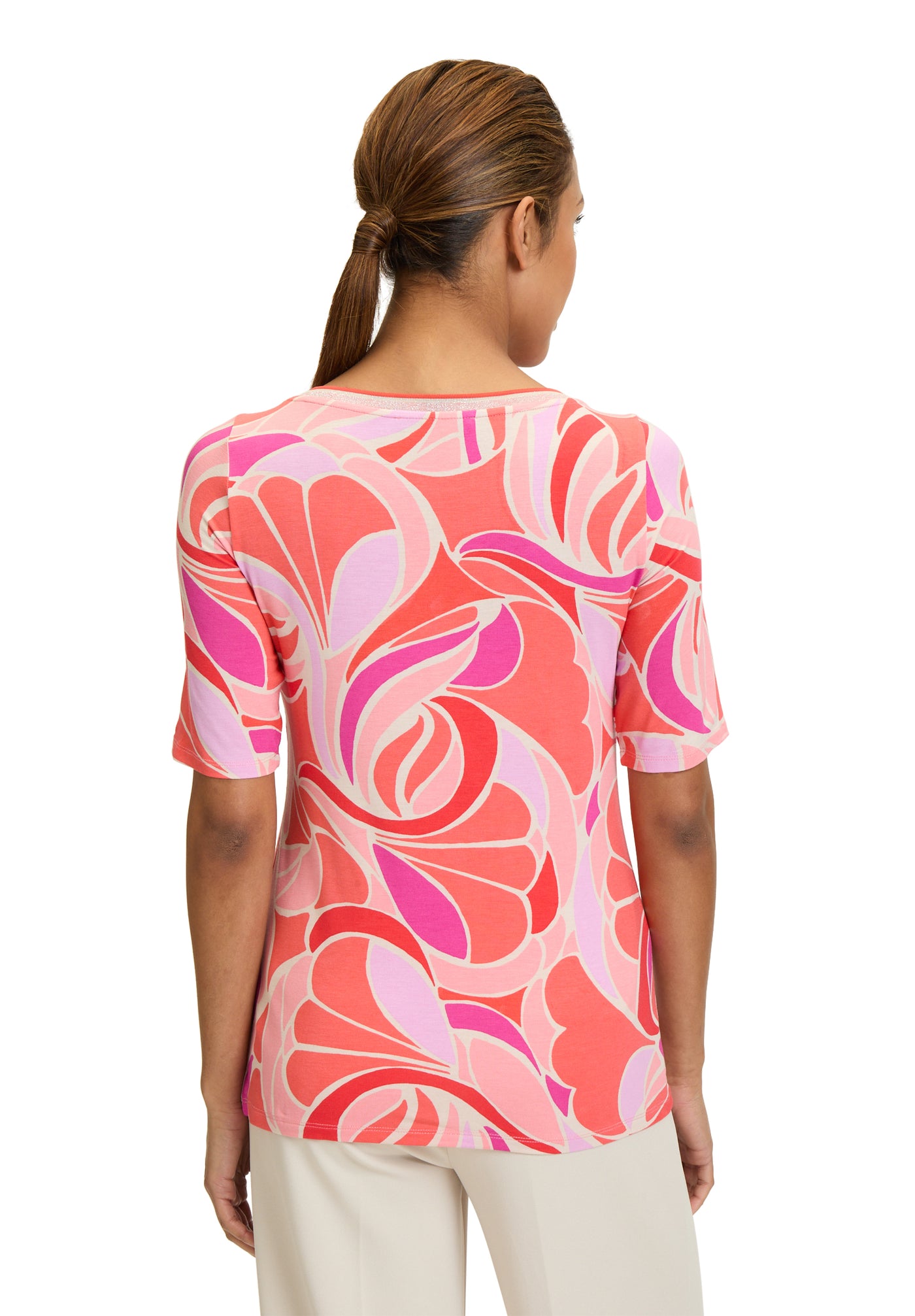 Coral and Pink Floral T-Shirt with Diamonds
