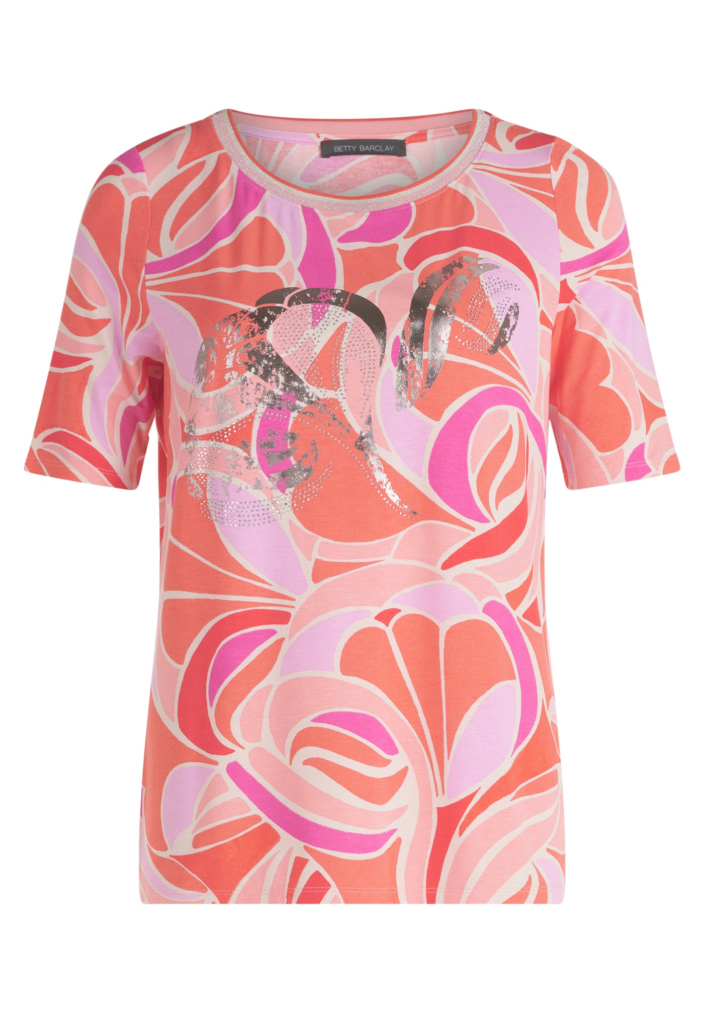 Coral and Pink Floral T-Shirt with Diamonds
