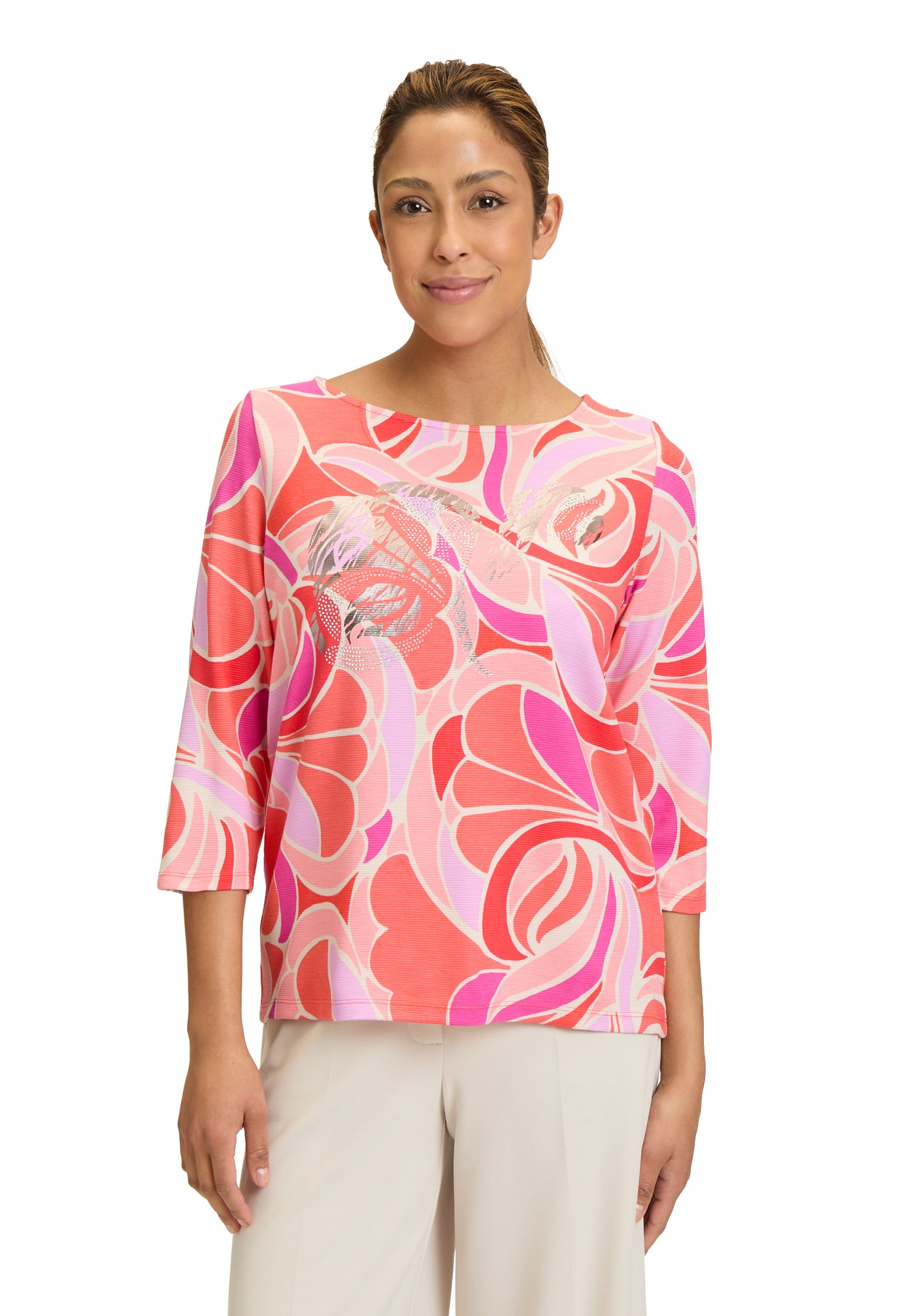Coral and Pink Jumper with Graphic Print and Diamonds