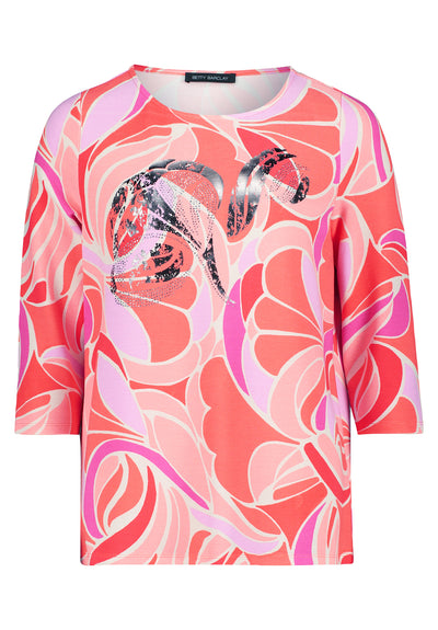 Coral and Pink Jumper with Graphic Print and Diamonds