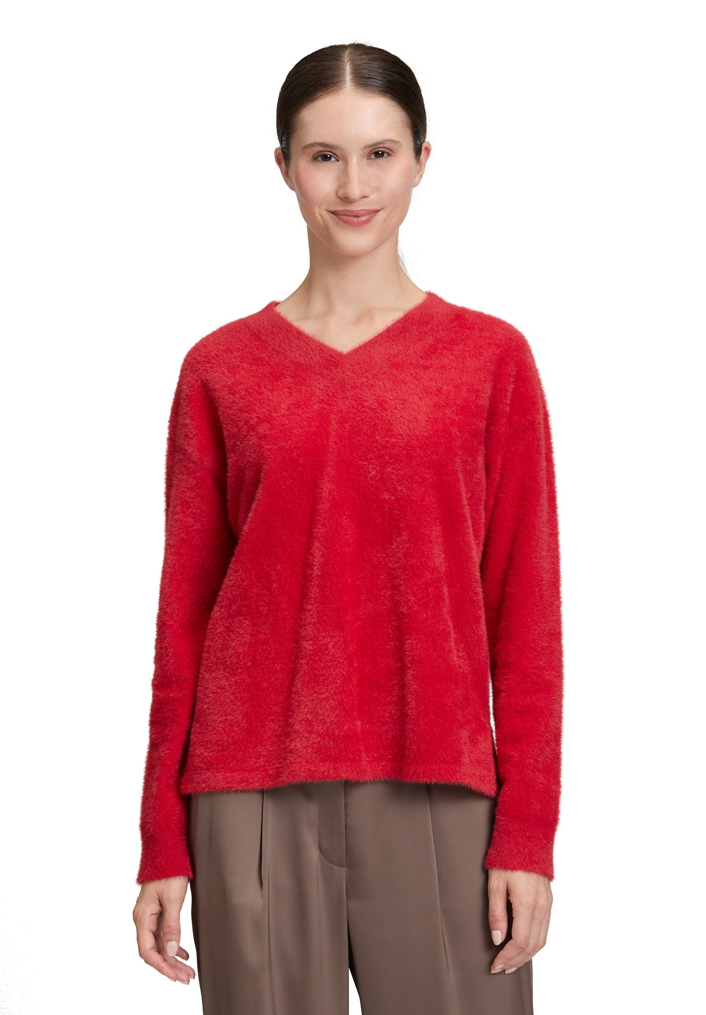 Red Knit V-Neck Jumper