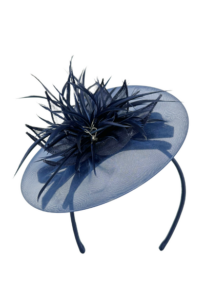 Navy Fascinator with Flower Effect and Feather