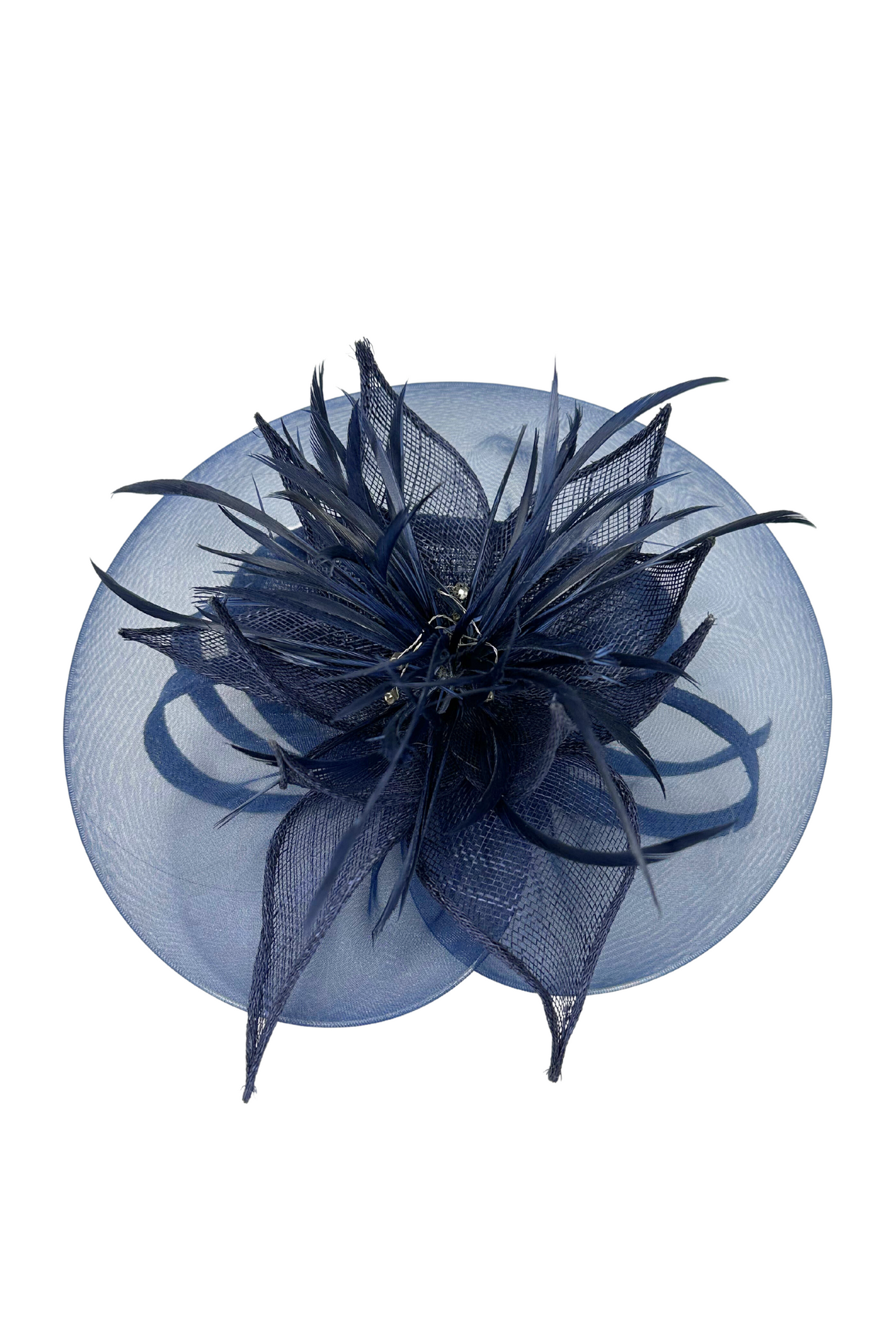 Navy Fascinator with Flower Effect and Feather