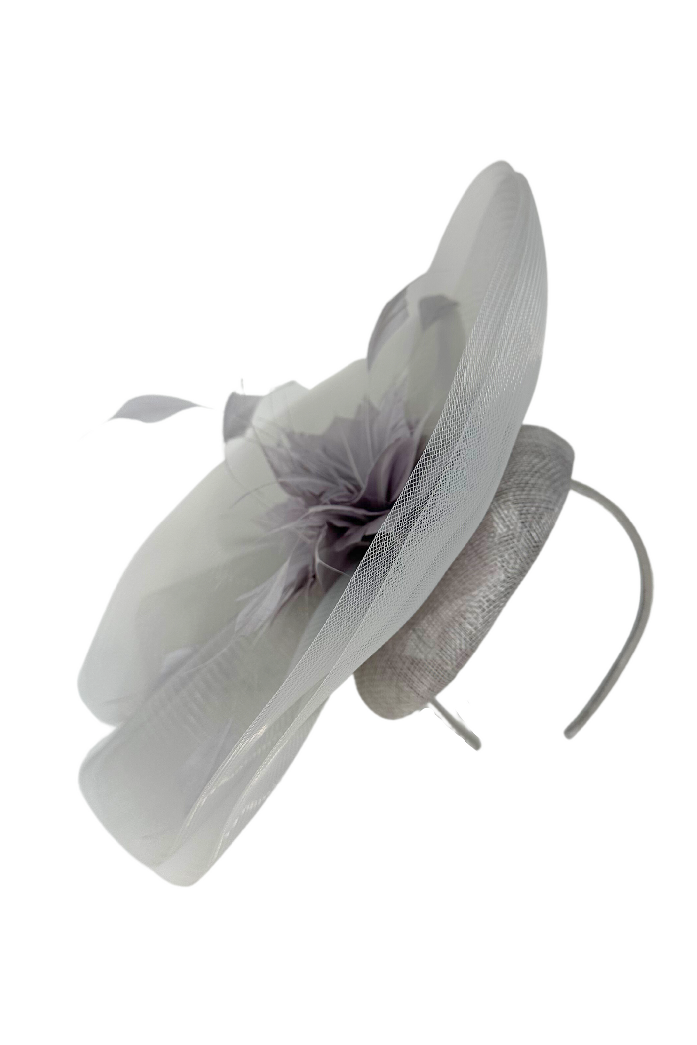 Pearl Colour Hat Fascinator With Feather Detail