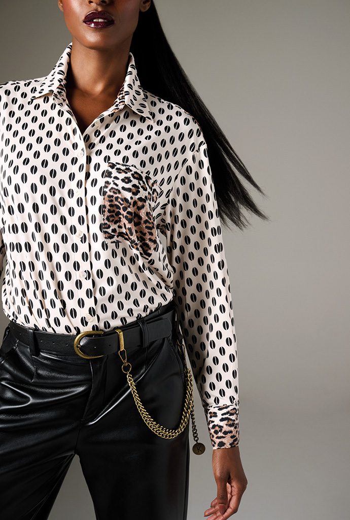 Button Up Blouse With Leopard Print Design