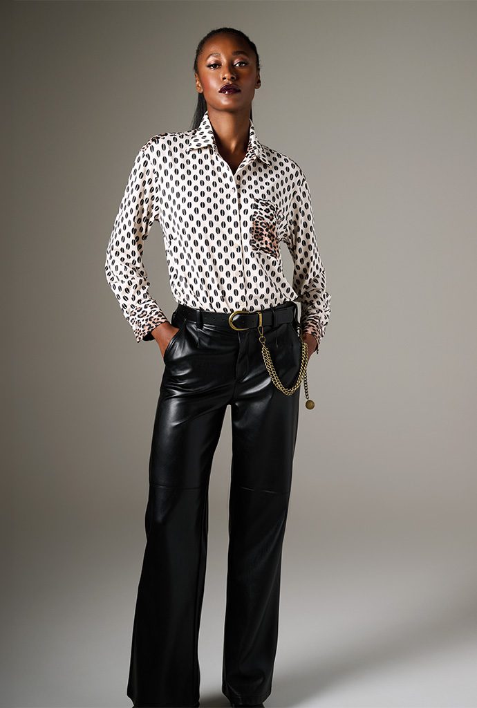 Button Up Blouse With Leopard Print Design