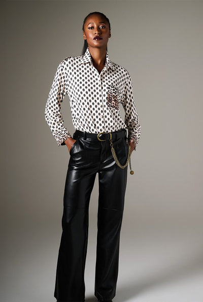 Button Up Blouse With Leopard Print Design