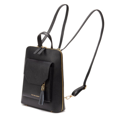 Black Genuine Leather Bag With Tassle & Gold Zip Detailing