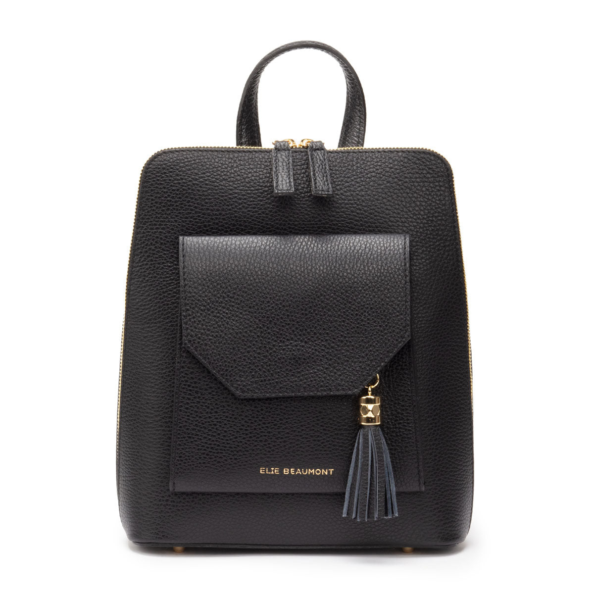 Black Genuine Leather Bag With Tassle & Gold Zip Detailing