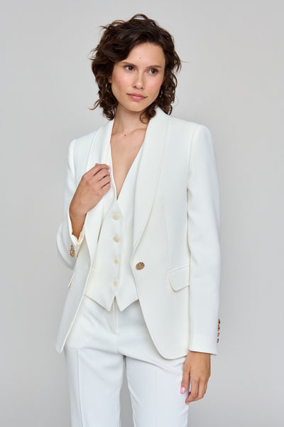 Off White Fitted Blazer with Button Front