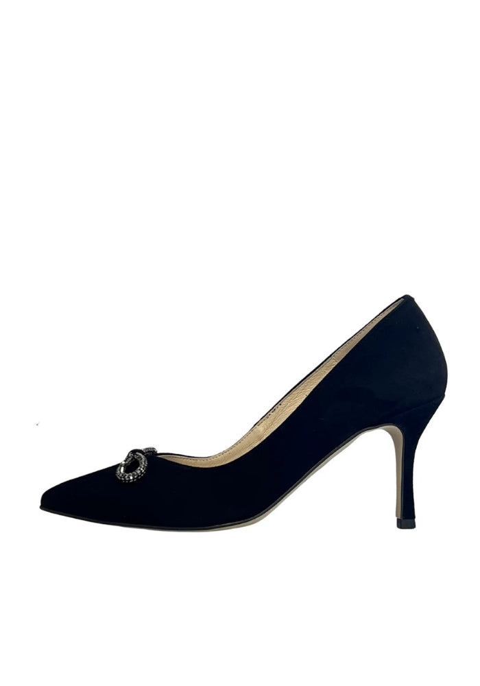Black Suede High Heel Shoe with Bow Detail