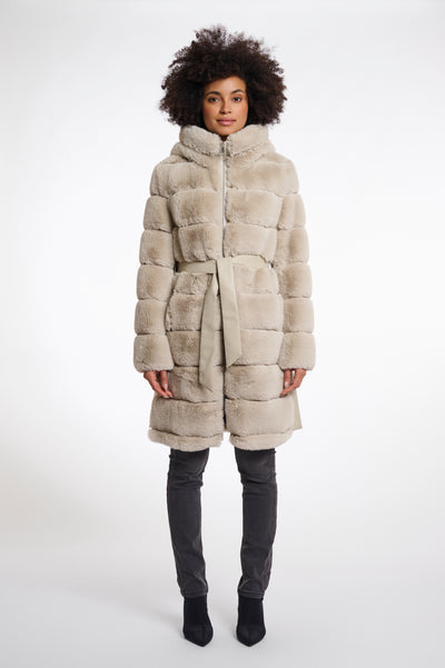 Birch Bridget Faux Fur Jacket with Leather Belt Detail